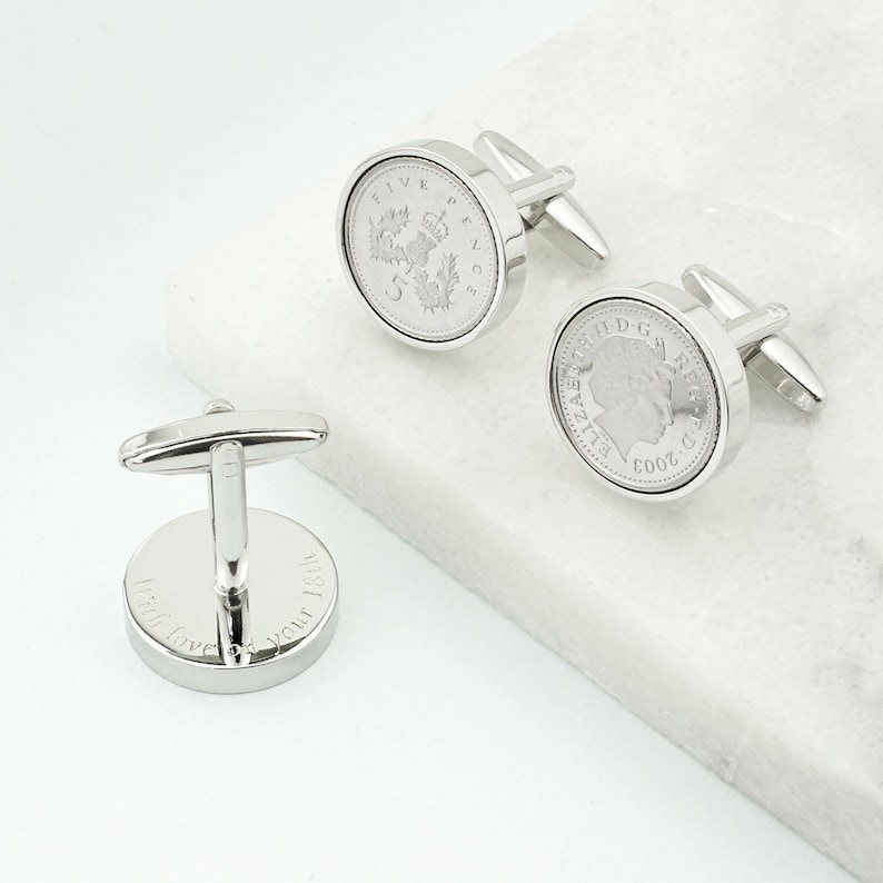 Personalised 21st Or 18th Birthday Five Pence Cufflinks image 1
