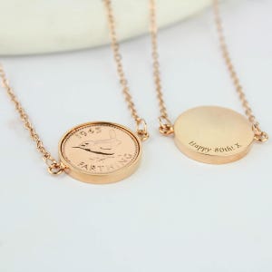 Personalised 80th Birthday Farthing Coin Necklace, Silver or Rose Gold