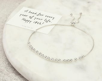 Sterling Silver 18th Birthday 18 Beads Slider Bracelet