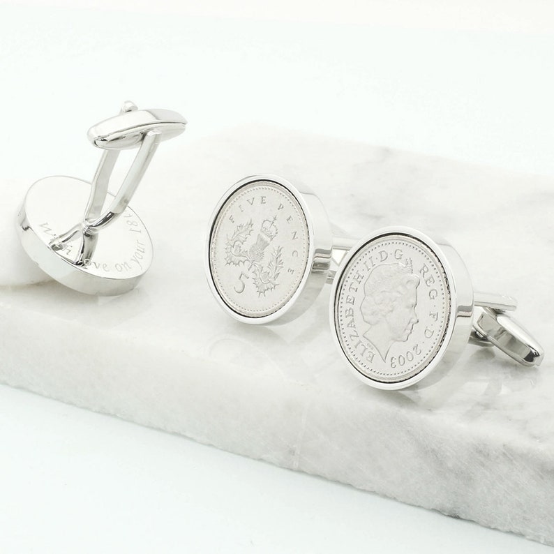 Personalised 21st Or 18th Birthday Five Pence Cufflinks image 2