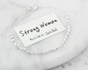 Strong Woman Sterling Silver Morse Code Secret Message Bracelet
