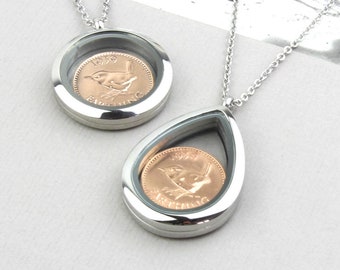 70th/80th Birthday Silver Farthing Coin Locket Necklace