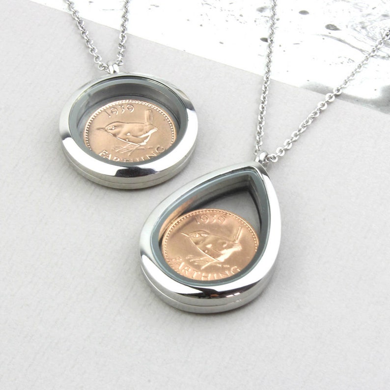 70th/80th Birthday Silver Farthing Coin Locket Necklace image 1
