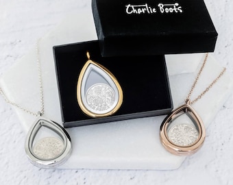 1955 70th Birthday Sixpence Teardrop Locket Necklace