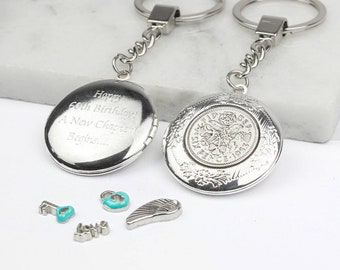 70th Birthday 1954 Sixpence Vintage Locket Keyring