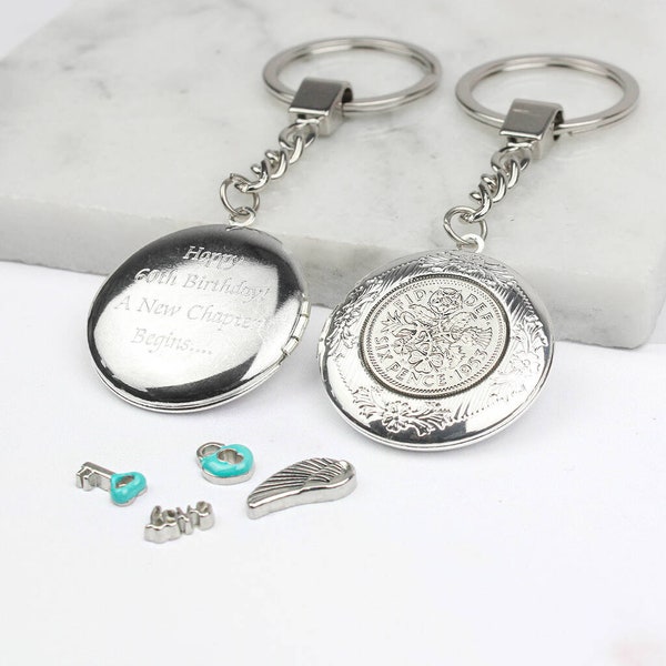 70th Birthday 1954 Sixpence Vintage Locket Keyring