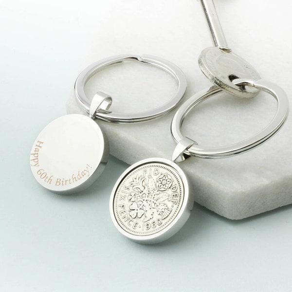 60th Birthday Sixpence Keyring - customised