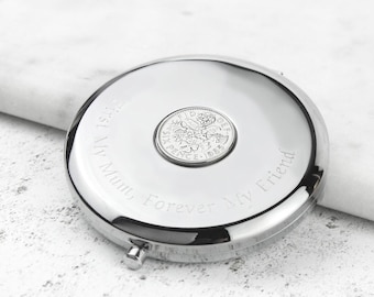 Personalised 70th Birthday Sixpence Compact Mirror