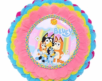 Bluey Birthday Piñata – Handmade Round Party Decoration – Personalized – Free Shipping