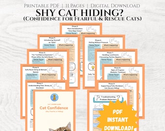 Aide à se cacher pour chat timide | Plan de confiance pour les chats craintifs et secourus | Guide PDF imprimable