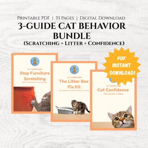 Stop Cat Scratching Furniture + Peeing Outside Litter Box and Shy Cat Confidence| Cat Behavior Bundle (3 Guides) | Printable PDF