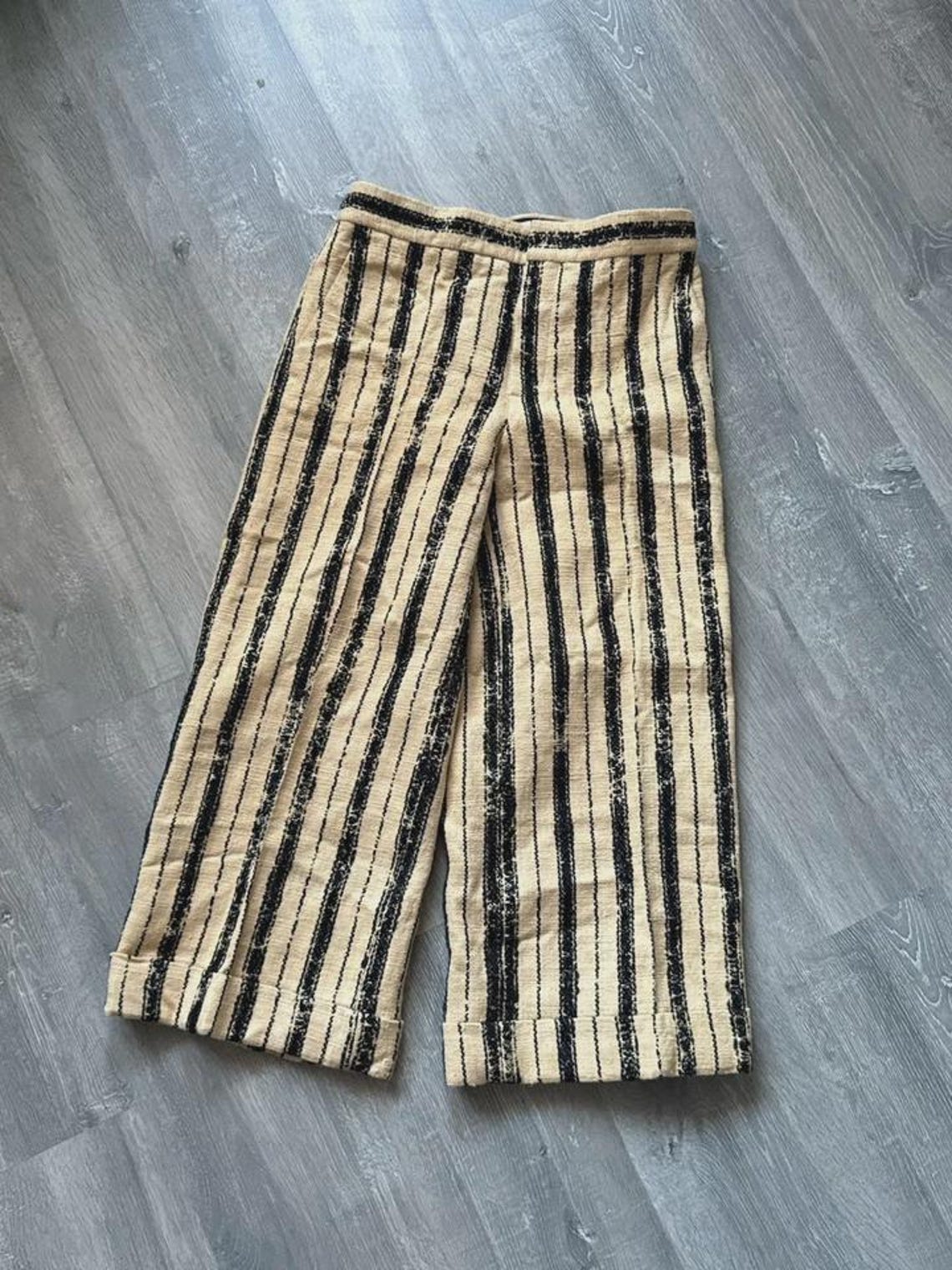 Christian Dior pantaloni pants Silk cotton beige black striped size US 4 I 40, foto 1 di 5