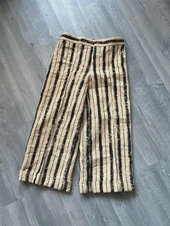 Christian Dior pantaloni pants Silk cotton beige black striped size US 4 I 40