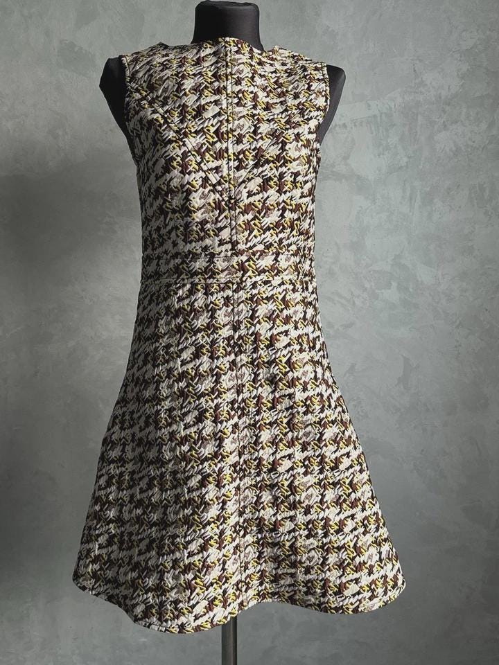 Louis Vuitton, Louis Vuitton Brown Houndstooth Pattern Sleeveless Dress Size 36 Made In France