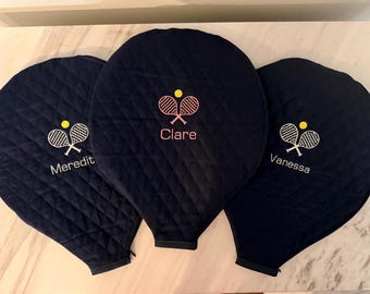 Paddle Covers embroidered personalized (platform tennis) handmade quilted covers