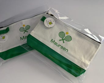 Paddle (platform tennis) makeup bag embroidered