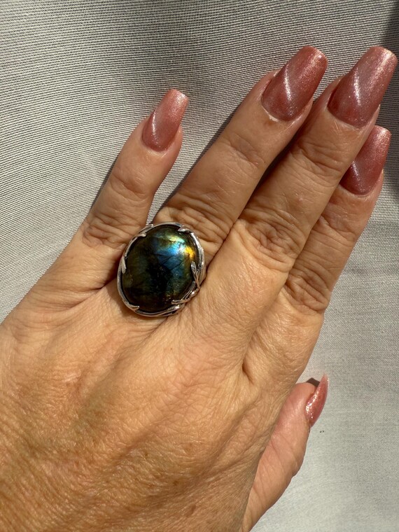 Labradorite Large Statement Ring Sterling Silver … - image 11