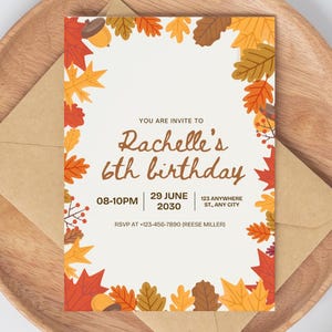 Invitación de cumpleaños de otoño editable: Fiesta floral otoñal, plantilla de Canva (descarga digital)