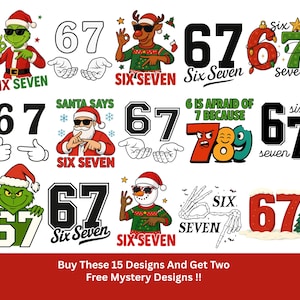 Funny 6 7 Meme PNG Bundle, Viral Santa Says 67 Six Seven Gen Alpha Clipart
