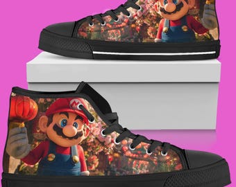 Super Mario High-Top Shoes: Unisex Converse Inspired Sneakers for Women, Men, and Kid