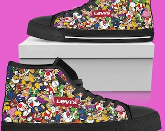 Super Mario High-Top Shoes: Unisex Converse Inspired Sneakers for Women, Men, and Kids