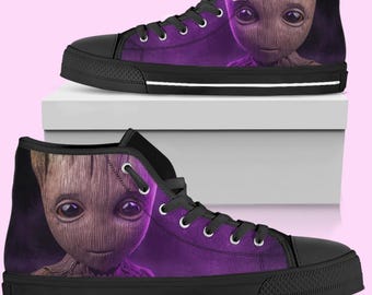 Scarpe alte Groot: sneakers ispirate ai Guardiani della Galassia, per donne, uomini e bambini, ispirate alle Converse