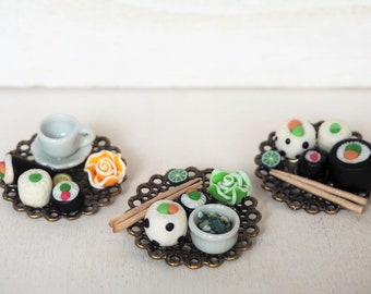 Sushi Dinner Brooch Japanese Sushi Plate Miniature Food Jewelry Sushi Jewelry Food Brooch Gift for her Food gift
