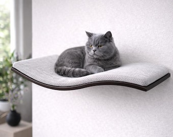 Large Modern Wall Mounted Cat Bed with Cushion | Space-Saving Floating Cat Perch