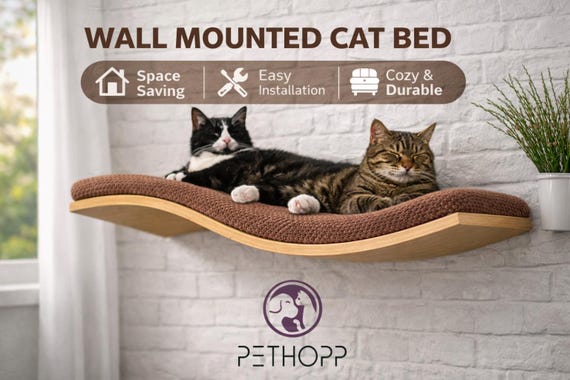 Modern Cat Wall Shelf with Soft Cushion | Floating Cat Bed Shelf