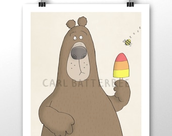 Bär und Biene - Illustration Kunstdruck