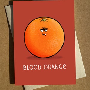 Blood Orange Cartoon Pun Halloween Card A6 - Carte de voeux d'humour drôle d'anniversaire