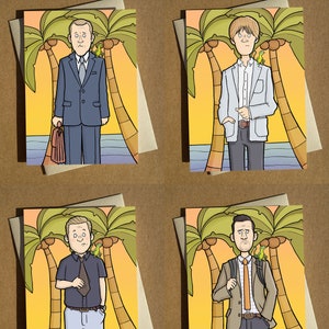 Lot de 4 cartes de voeux illustrées A6 Death in Paradise - Richard Poole - Humphrey Goodman - Jack Mooney - Neville Parker