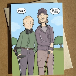 Carte de voeux d'anniversaire illustrée A6 Detectorists - Andy et Lance - Fête des pères