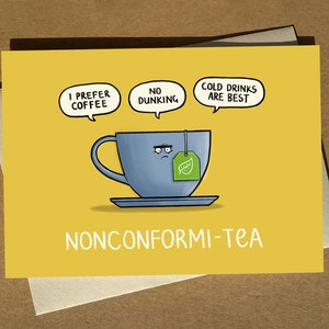 Carte d'anniversaire A6 drôle de bande dessinée de jeu de mots de thé - carte de voeux drôle d'humour de café