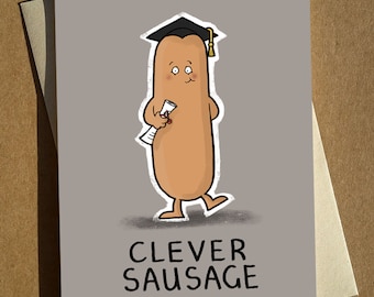 Clever Sausage Funny Cartoon Card A6 - GCSE Graduation University Pass Greeting Card