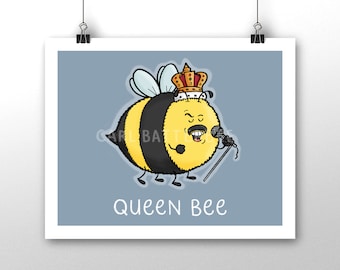 Queen Bee Art Print - Funny Freddie Mercury Animal Insect Honey Bee Cartoon