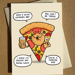Carte de jeu de mots dessin animé pizza fête des pères A6