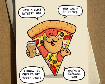 Carte de jeu de mots de dessin animé de pizza de la fête des pères A6