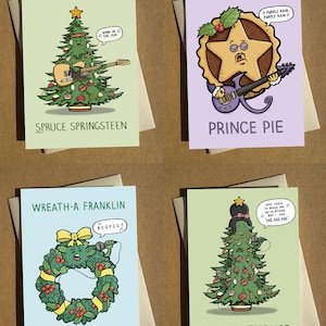 Music Icon Christmas Cards A6 - Set of 4 - Funny Christmas Cards - Multi Pack of Cartoon Christmas Cards - Festive Humour Card Bundle