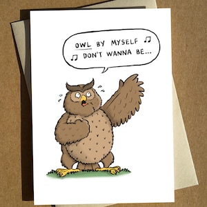 Jeu de mots dessin animé hibou par moi-même carte d'anniversaire A6 - carte de voeux humour hibou drôle