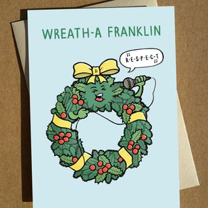 Aretha Franklin Cartoon Pun Carte de Noël A6 - Carte de Noël drôle de musique Humour