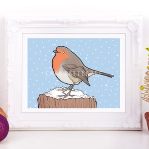 Impression d'art Robin dans la neige - Illustration festive de Noël