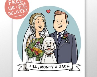 Custom Wedding Portrait | Hand-Drawn Couple & Family Illustration