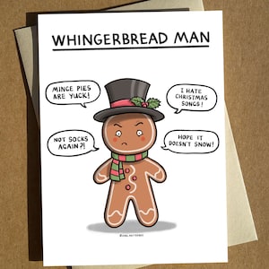 Gingerbread Man Pun Christmas Card A6 - Funny Cartoon Grinch Humbug Humor Xmas Greeting Card