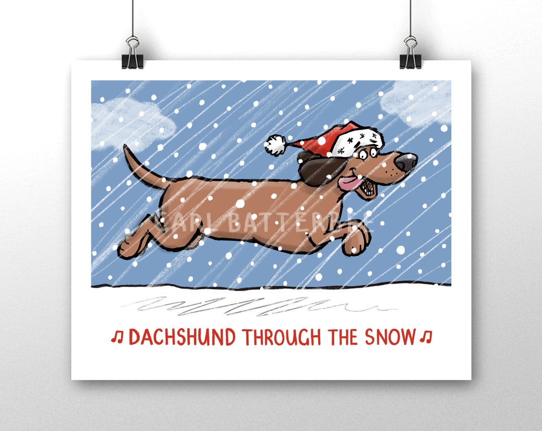 Dachshund Through the Snow Christmas Art Print - Etsy UK