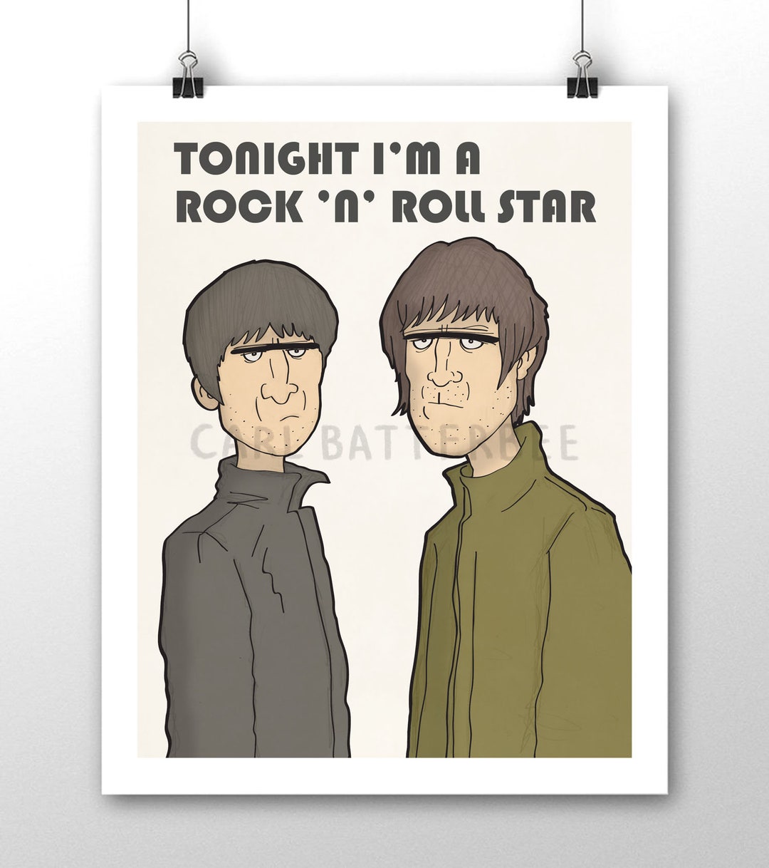 オアシス - ノエル＆リアム・ギャラガー - イラストプリント サイン