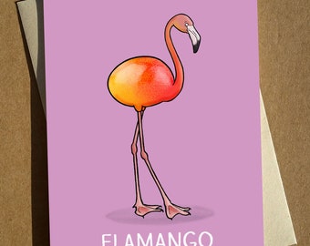 Flamingo Mango Pun Greeting Card A6 - Flamingo Birthday Card - Animal Card - Funny Pun Joke Humour Card