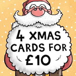 4 pour 10 ! Quatre cartes de Noël pour dix livres. Réduction de groupe. Choisissez et mélangez. Lot de cartes. Commande groupée.