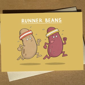 Runner Beans Birthday Card A6: Funny Cartoon Jogger Card