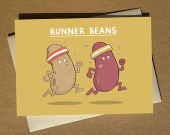 Runner Beans Birthday Card A6: Funny Cartoon Jogger Card